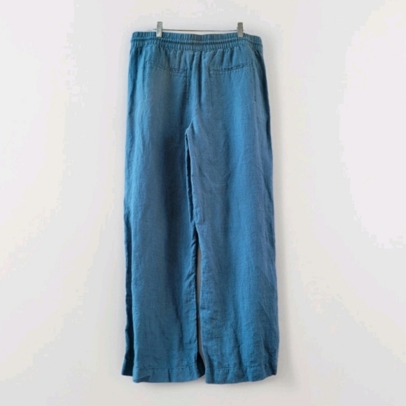 Athleta Retreat Wide Leg Linen Pants Size 14 Borealis Blue Straight Leg Resort - Picture 9 of 14